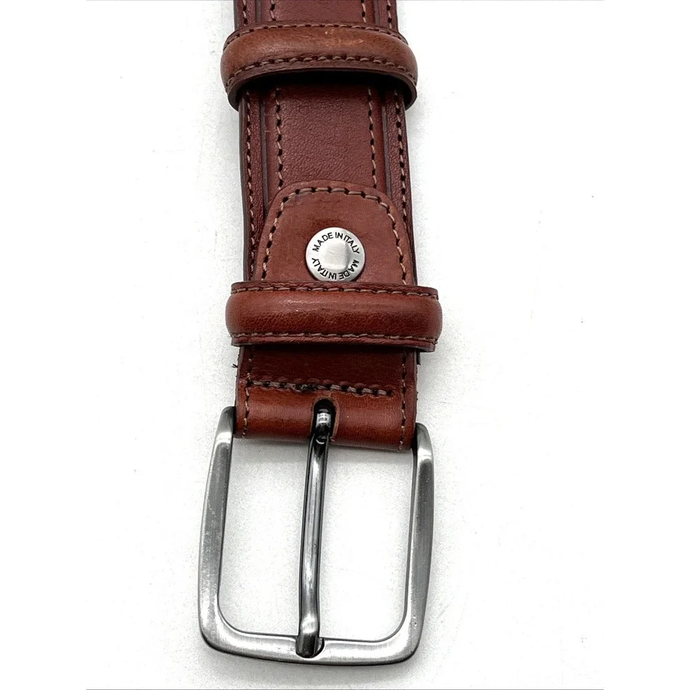 Vera Pelle Italy Genuine Leather Belt Brown Silver Tone Buckle‎ Adjustable